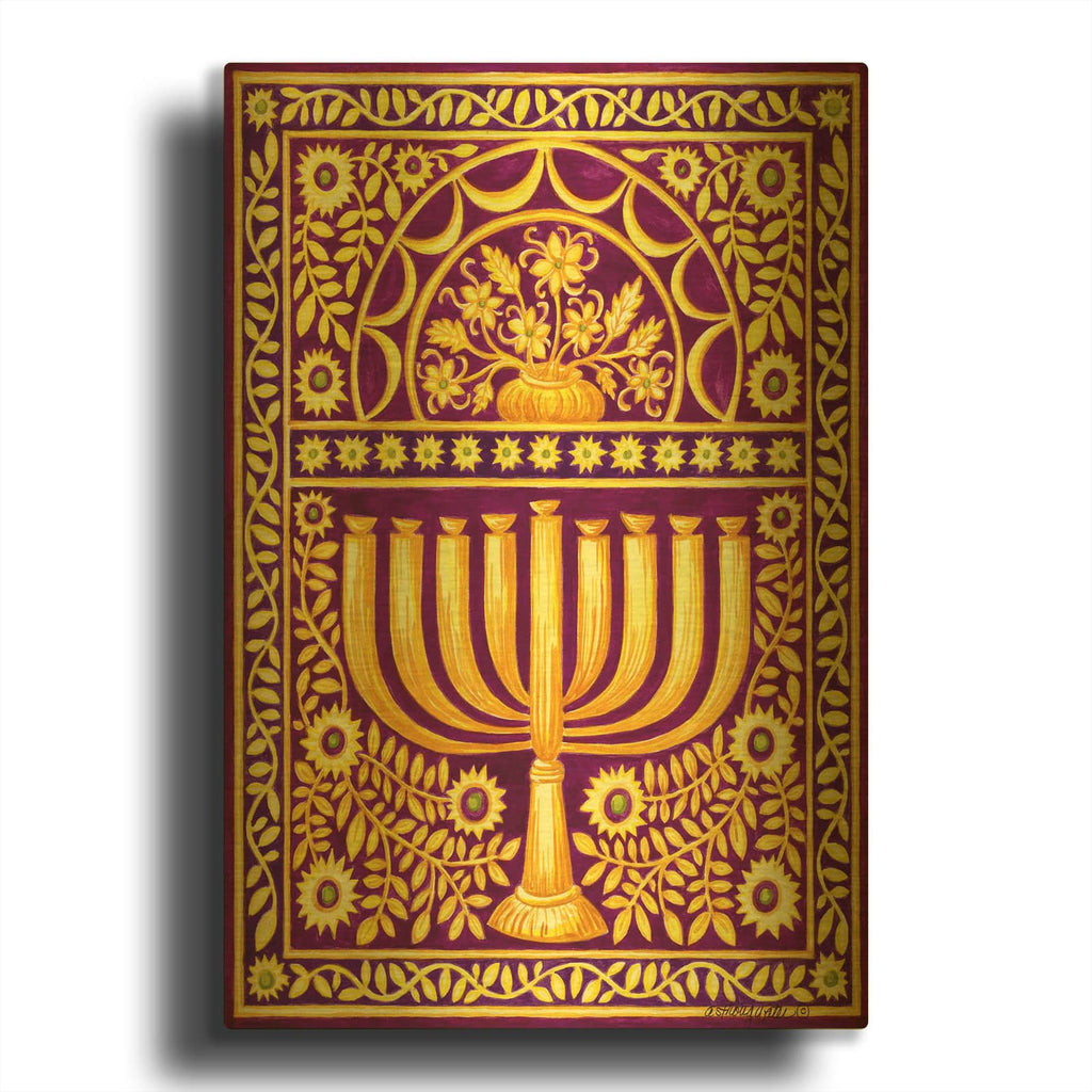 'Hanukah Menorah On Magenta' By Andrea Strongwater Gold Metal Wall Art