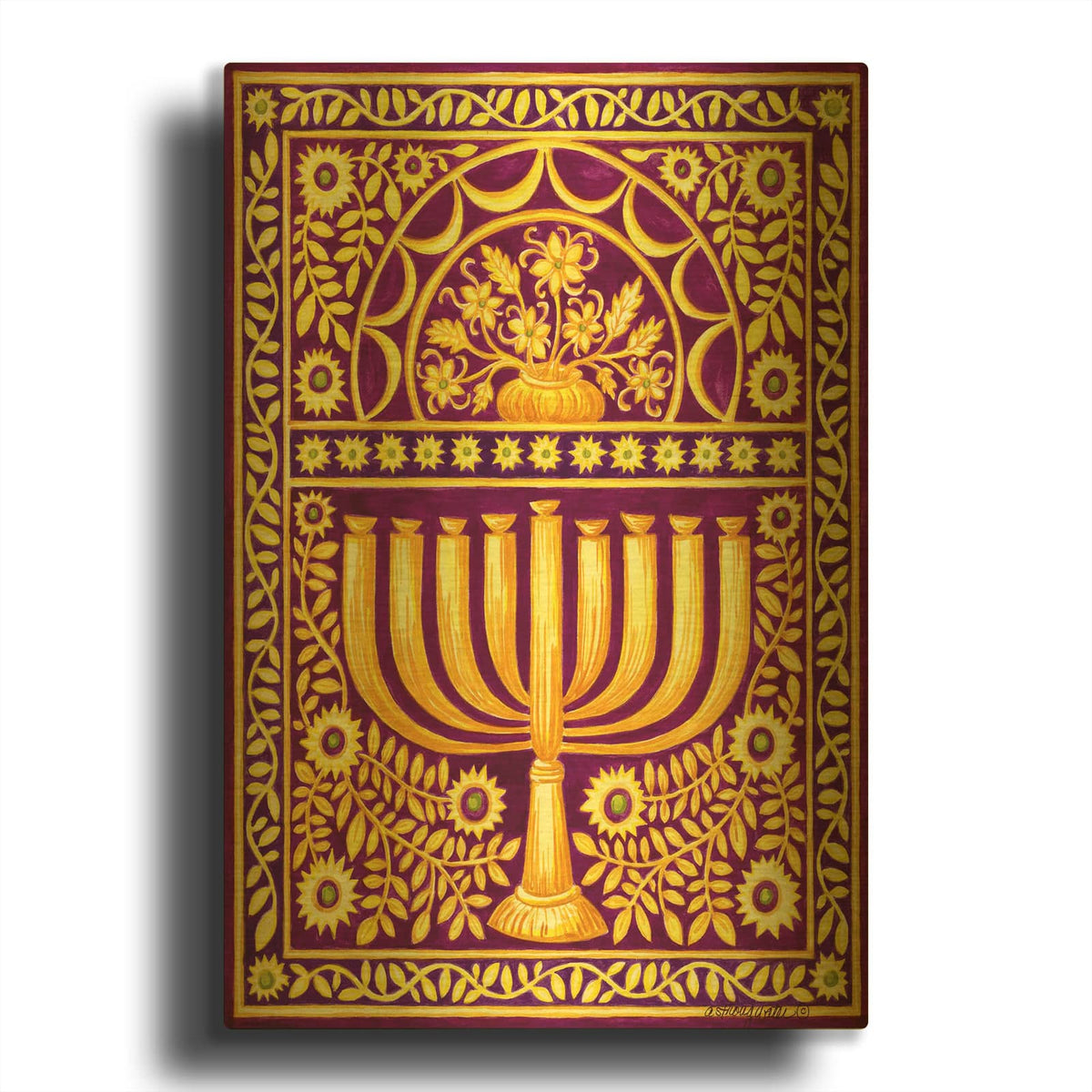'Hanukah Menorah On Magenta' By Andrea Strongwater Gold Metal Wall Art