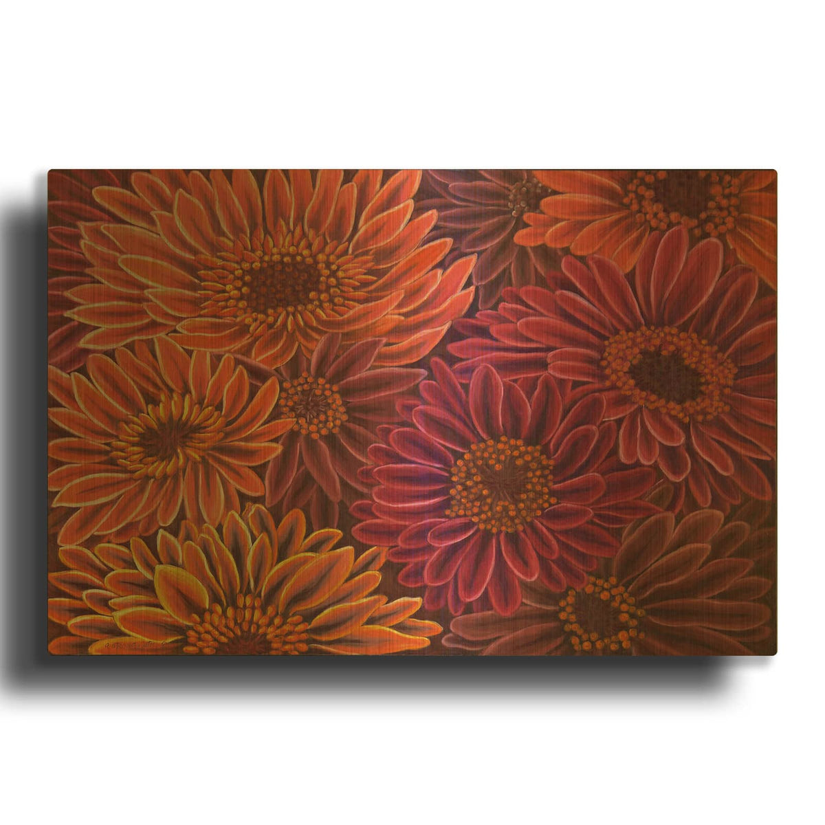 'Gerbera Orange Red' By Andrea Strongwater Gold Metal Wall Art