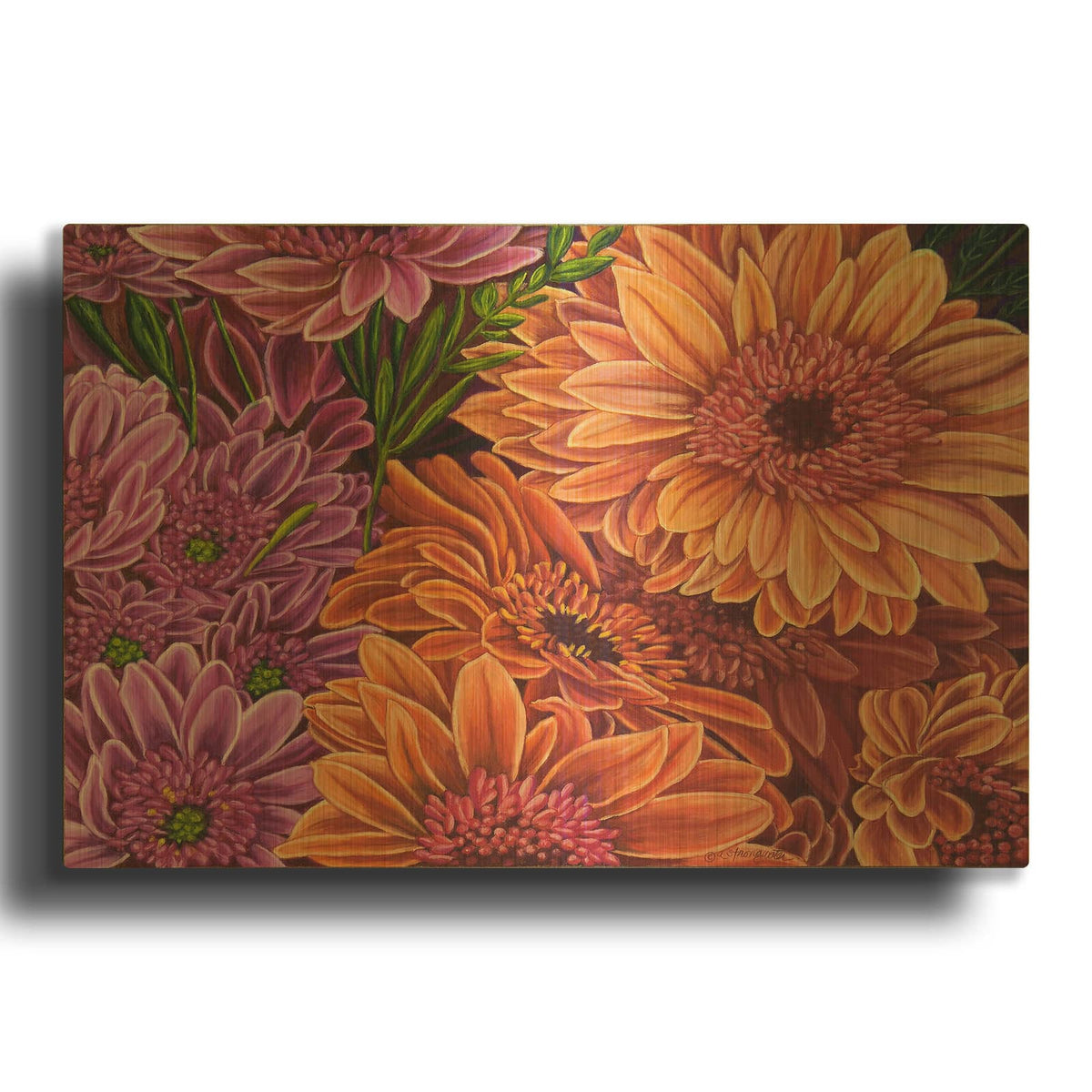 'Gerbera Mostly Salmon' By Andrea Strongwater Gold Metal Wall Art