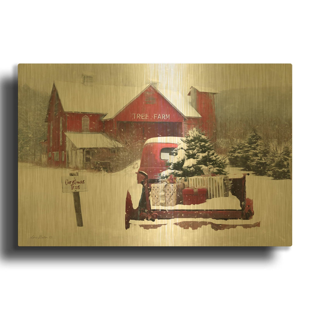 'Tree Farm Christmas' By Lori Deiter Gold Metal Wall Art