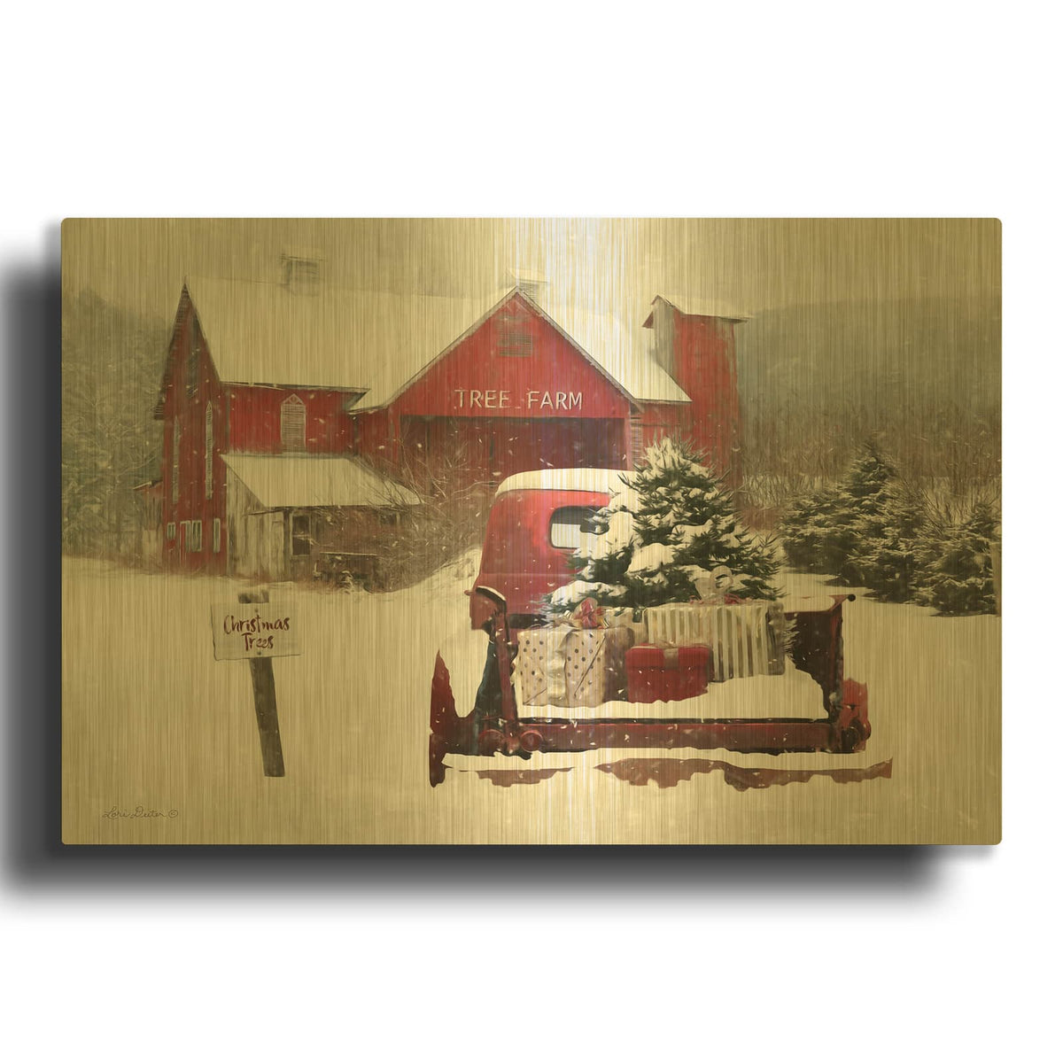 'Tree Farm Christmas' By Lori Deiter Gold Metal Wall Art