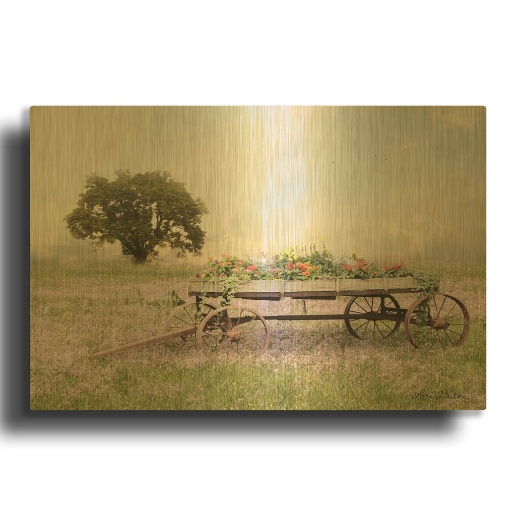 'Flower Wagon at Sunset' By Lori Deiter Gold Metal Wall Art