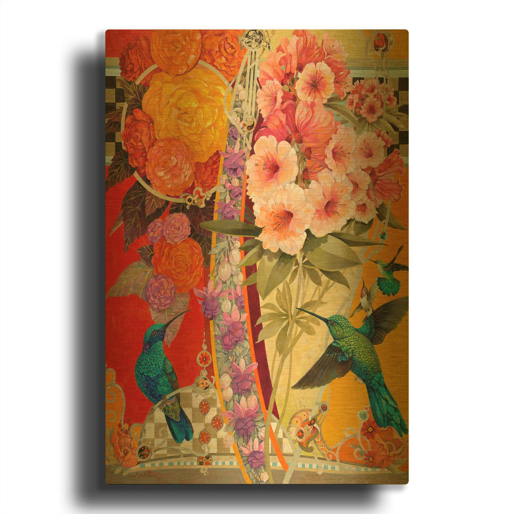 'Hummingbird Bouquet' By David Galchutt Gold Metal Wall Art