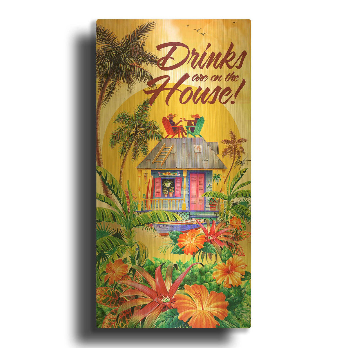 'Drink House' By James Mazzotta Gold Metal Wall Art