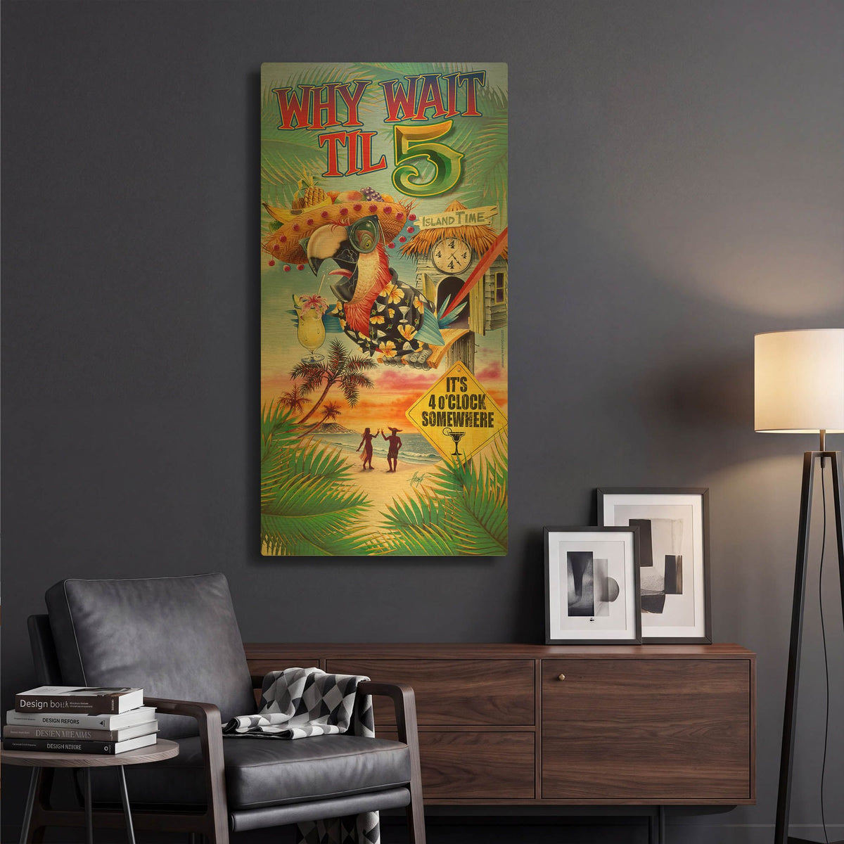 '4 Clock Parrot' By James Mazzotta Gold Metal Wall Art