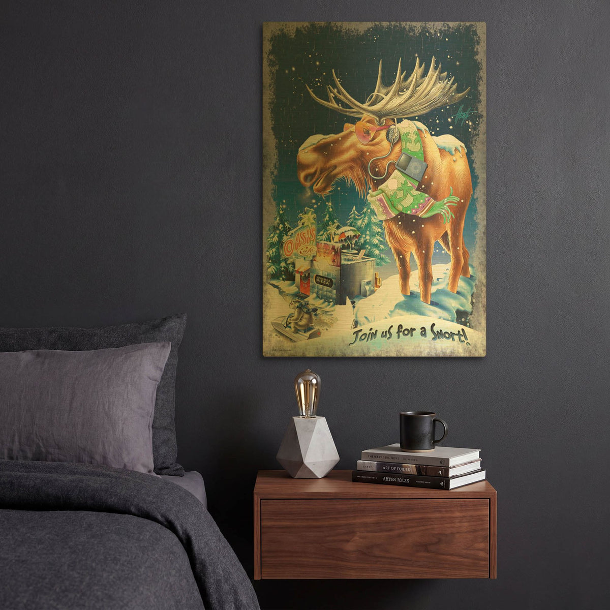 'Oasis Moose' By James Mazzotta Gold Metal Wall Art
