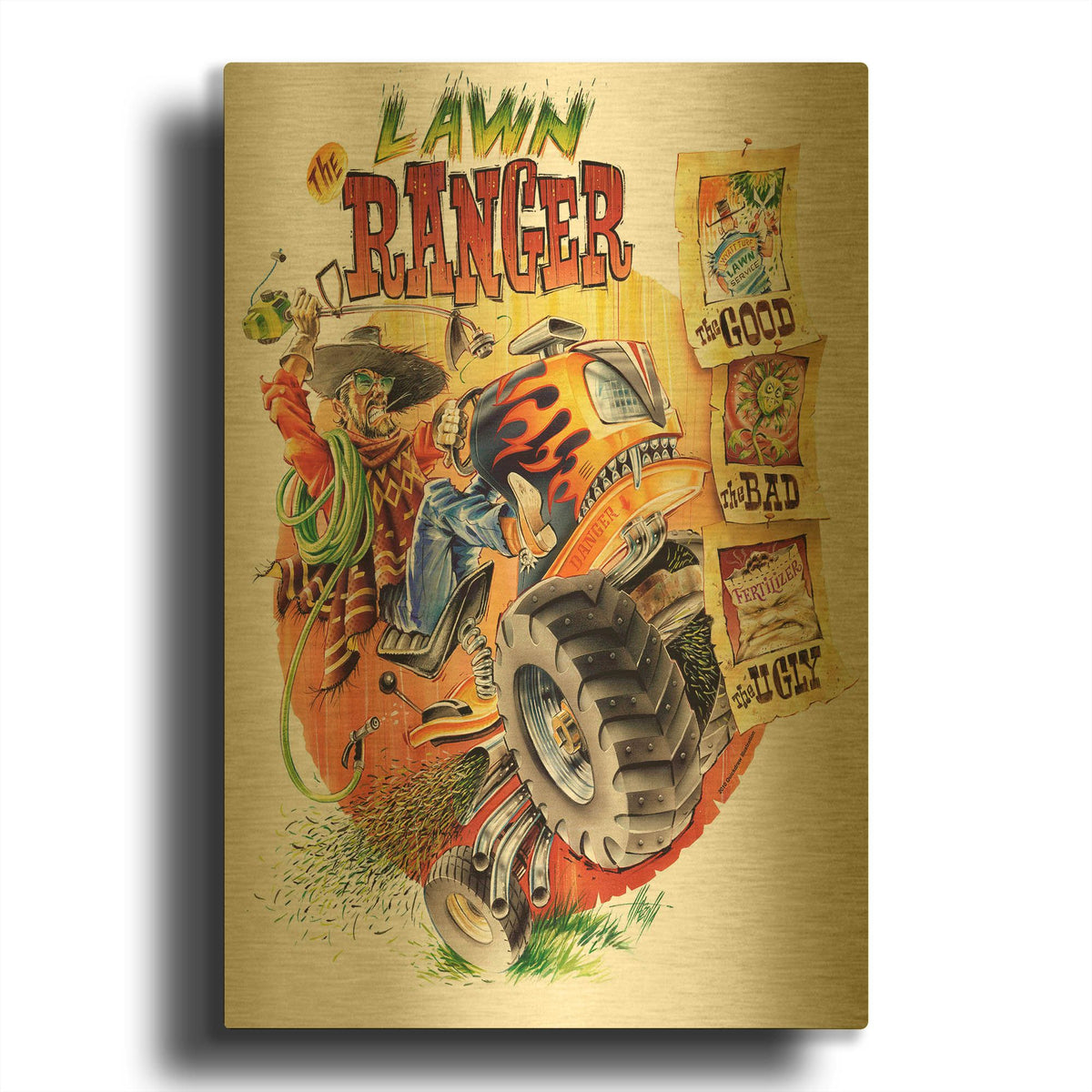 'Lawn Ranger' By James Mazzotta Gold Metal Wall Art