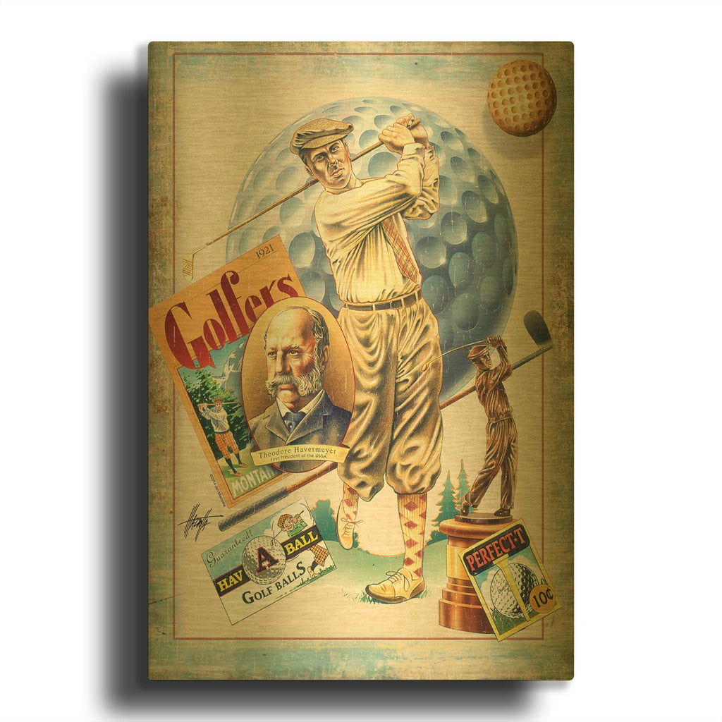 'Traditions Golf' By James Mazzotta Gold Metal Wall Art