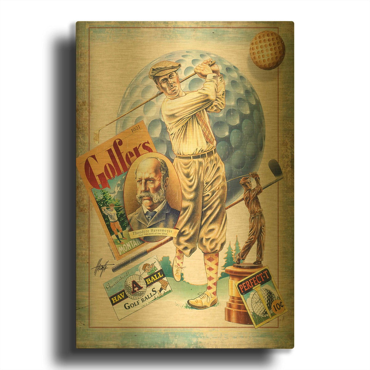 'Traditions Golf' By James Mazzotta Gold Metal Wall Art