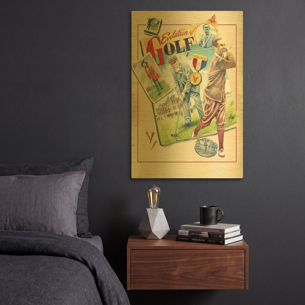 'Golf Evolution' By James Mazzotta Gold Metal Wall Art
