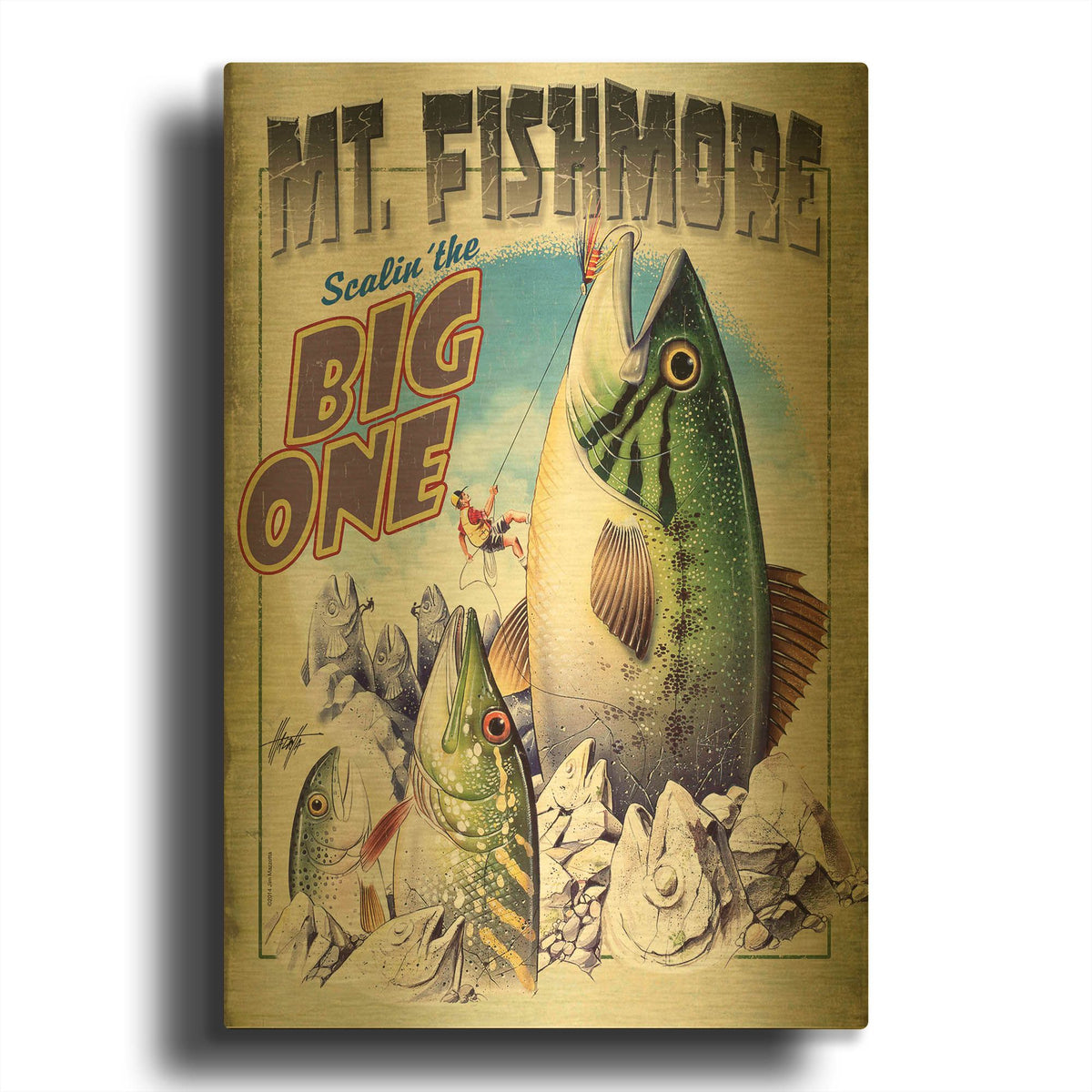 'Mt Fishmore' By James Mazzotta Gold Metal Wall Art