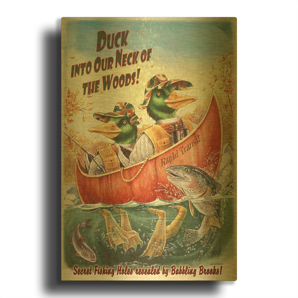 'Duck Canoe' By James Mazzotta Gold Metal Wall Art