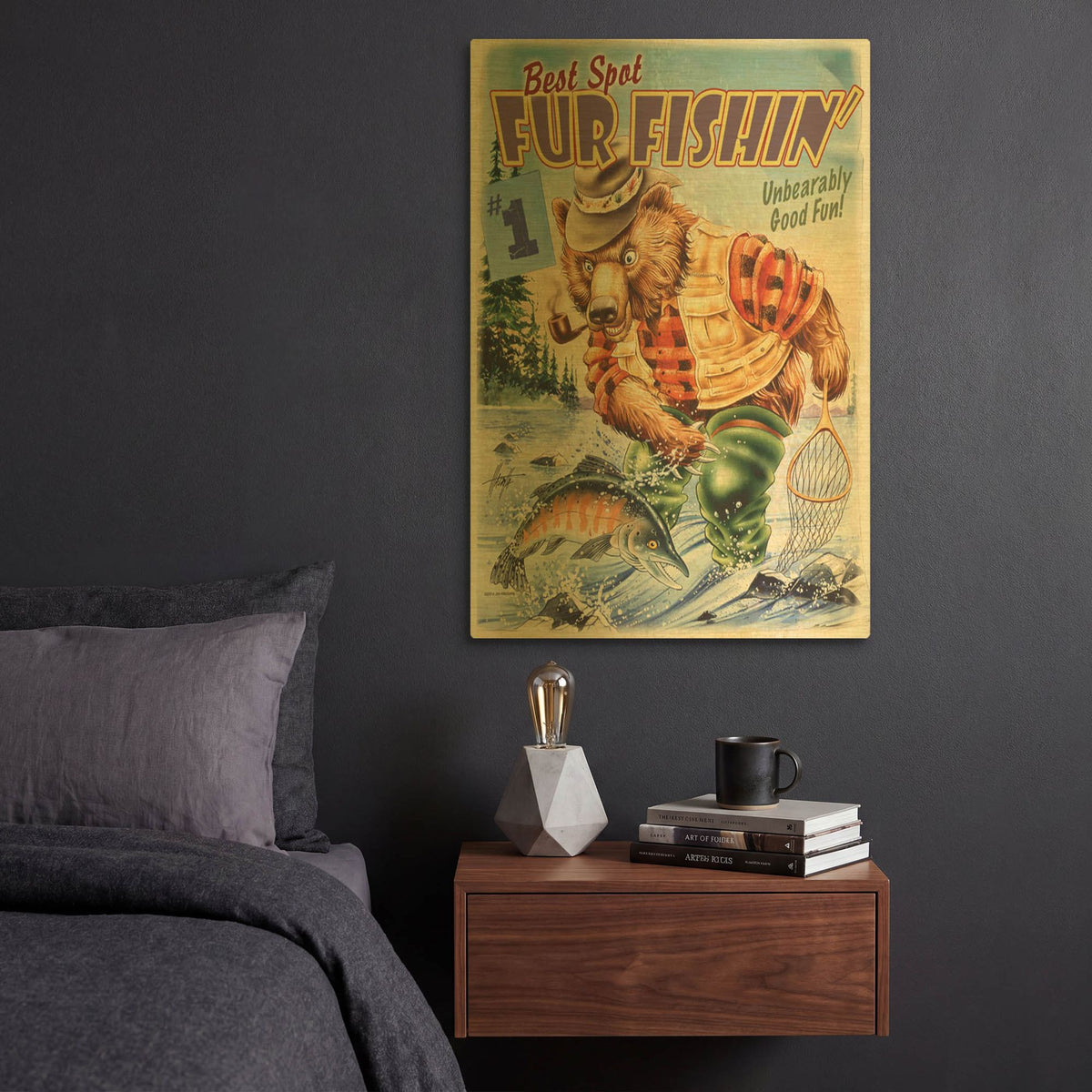'Bear Fishing' By James Mazzotta Gold Metal Wall Art