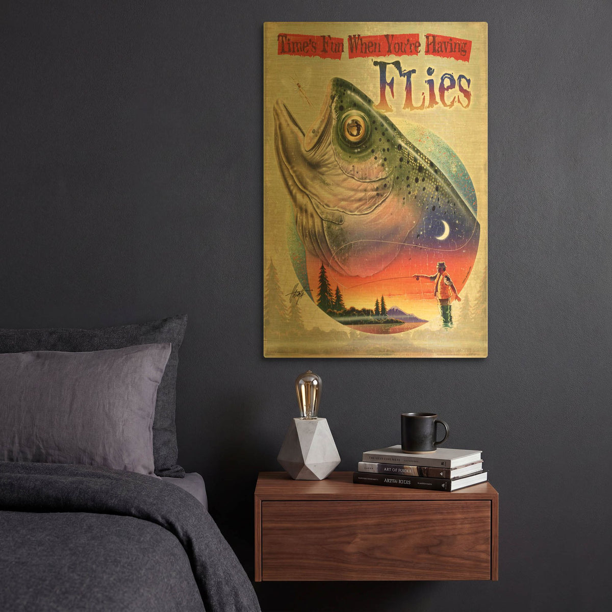'Bass Fly Fish' By James Mazzotta Gold Metal Wall Art