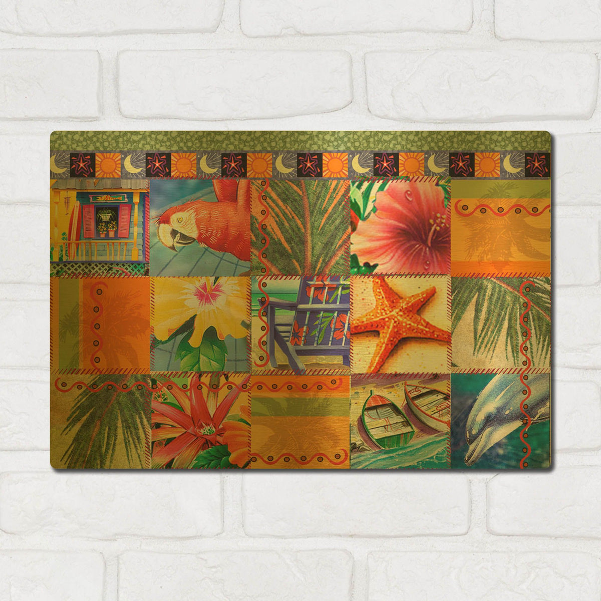 'Tropical Quilt Mosaic' By James Mazzotta Gold Metal Wall Art