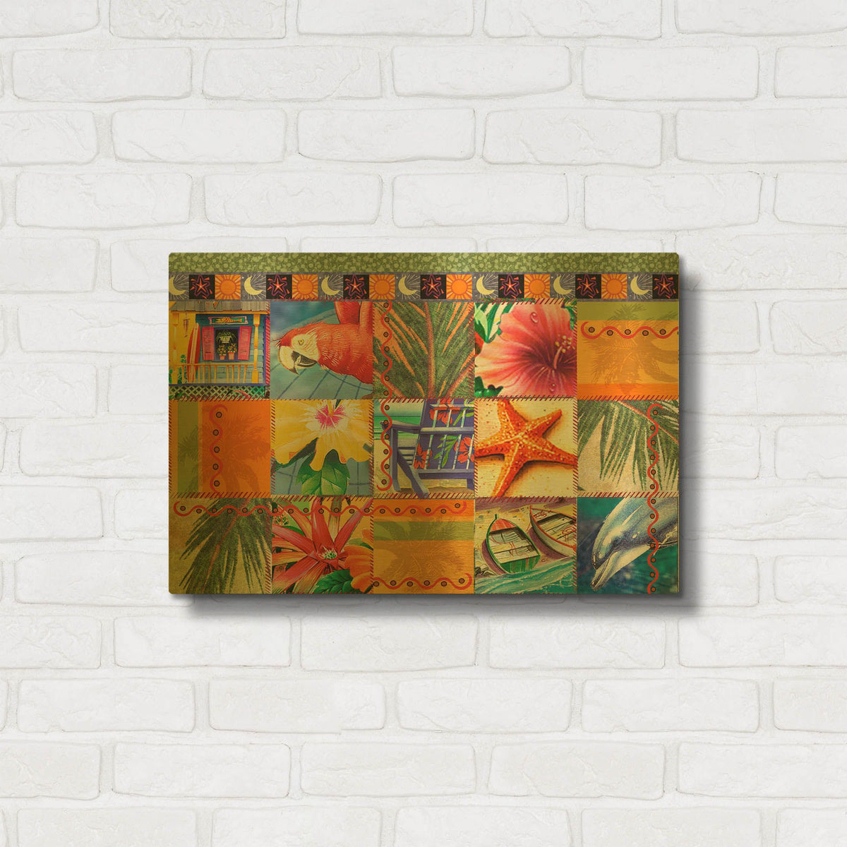 'Tropical Quilt Mosaic' By James Mazzotta Gold Metal Wall Art