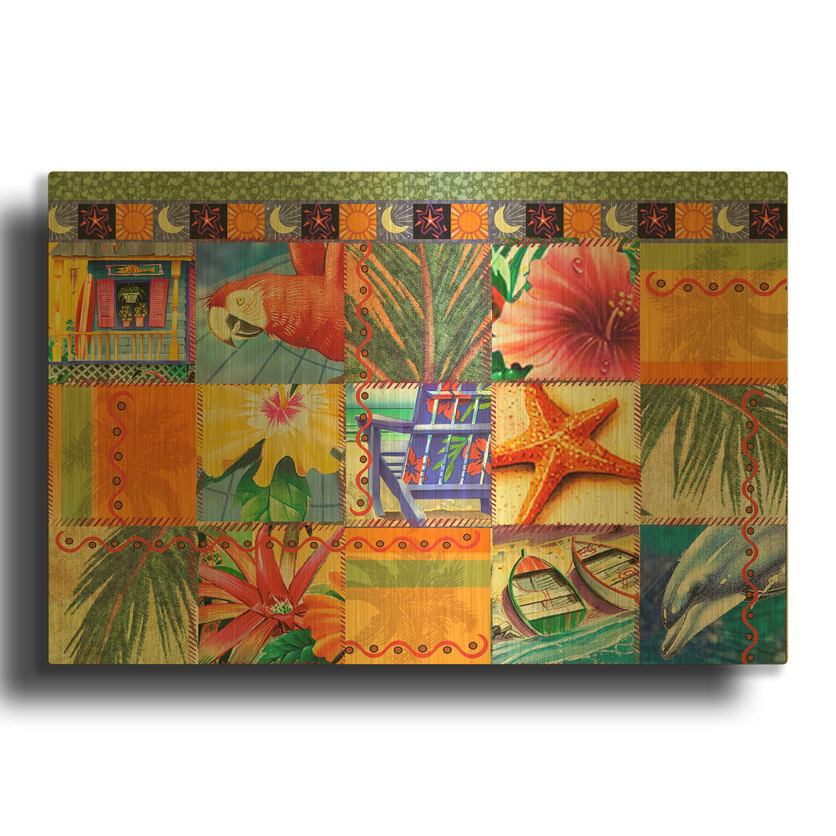 'Tropical Quilt Mosaic' By James Mazzotta Gold Metal Wall Art