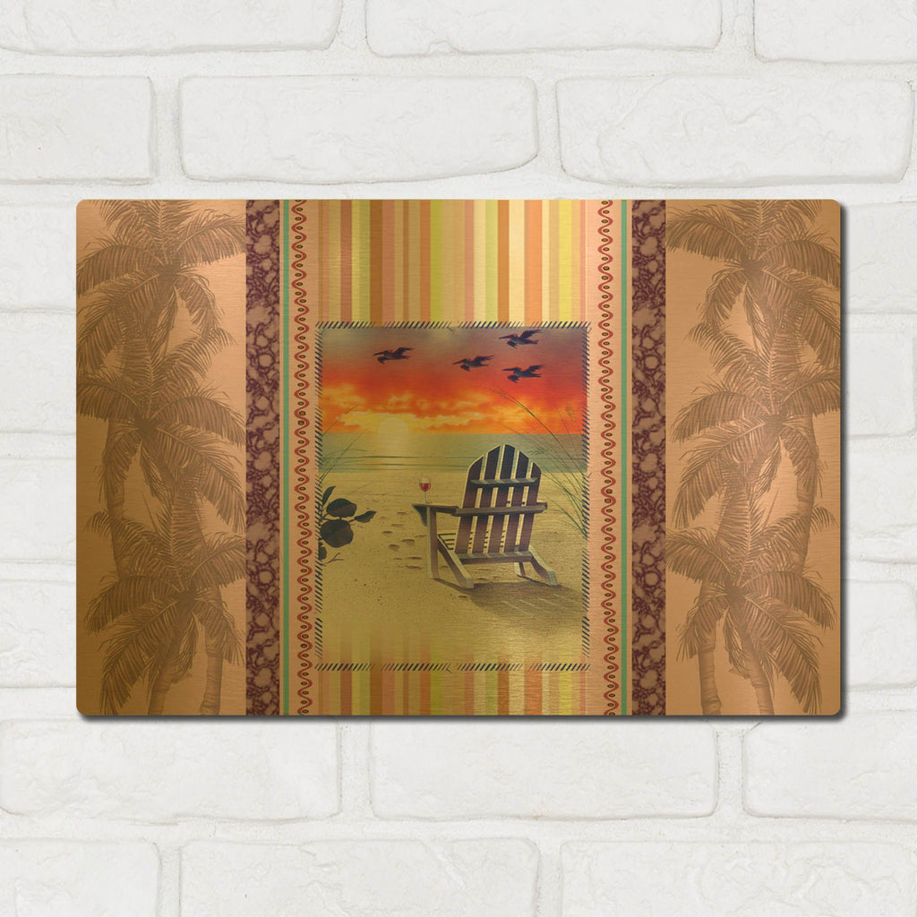'Sunset Chair Palm' By James Mazzotta Gold Metal Wall Art