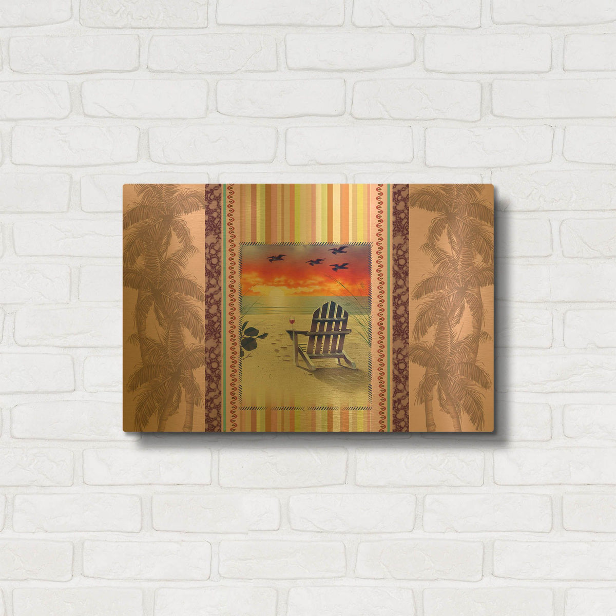 'Sunset Chair Palm' By James Mazzotta Gold Metal Wall Art