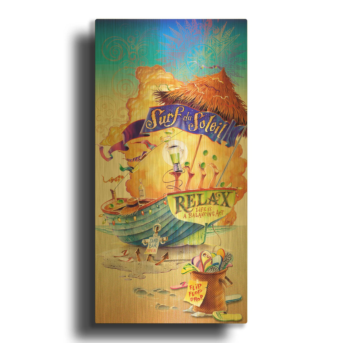 'Surf Soleil' By James Mazzotta Gold Metal Wall Art