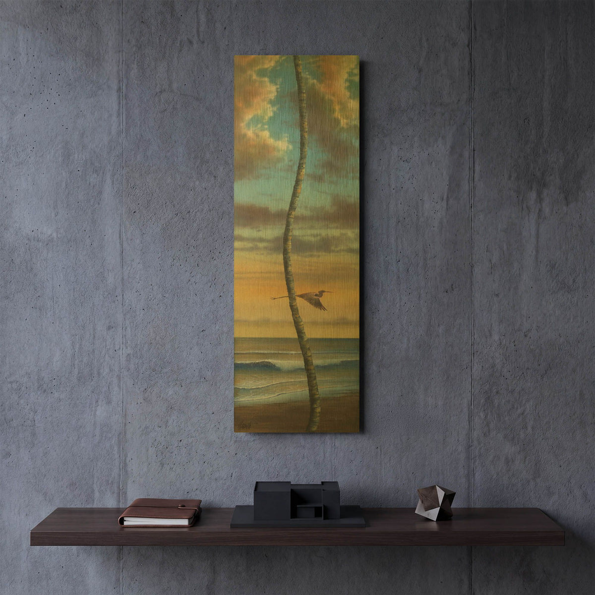 'Lone Palm Right Heron' By James Mazzotta Gold Metal Wall Art