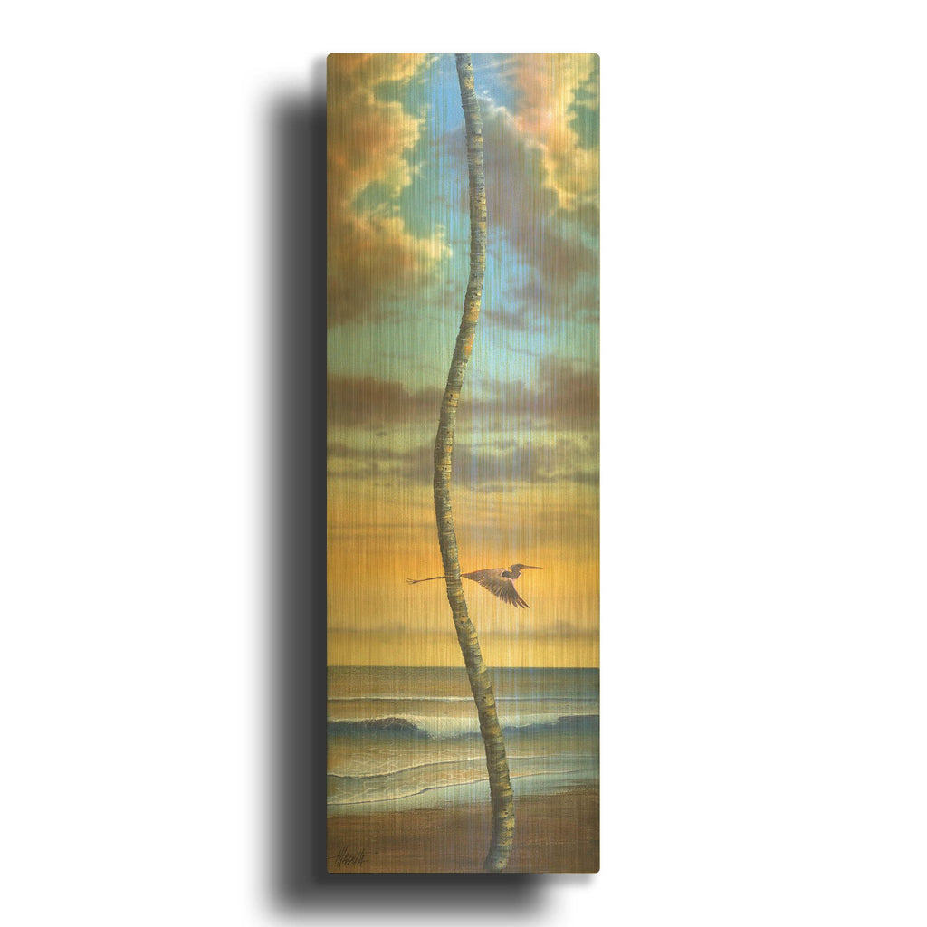 'Lone Palm Right Heron' By James Mazzotta Gold Metal Wall Art