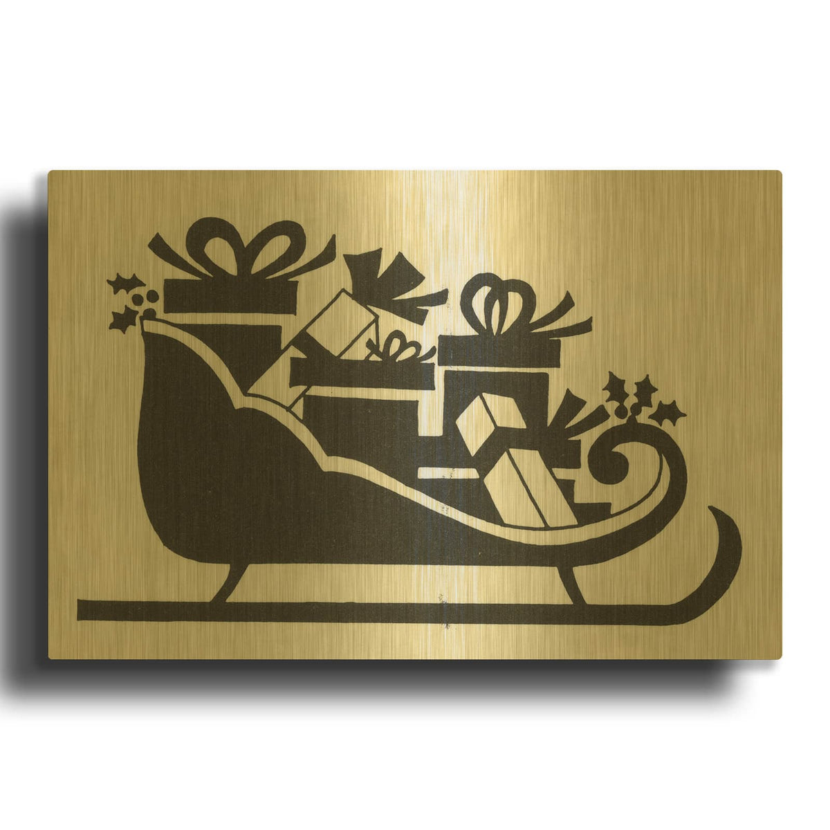 'Santas Sleigh 3' By Tis the season Gold Metal Wall Art