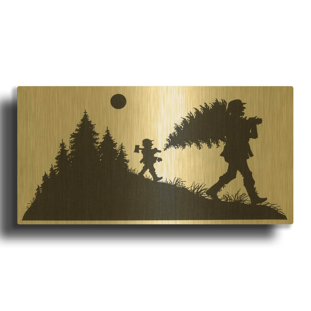 'Bringing Home The Tree' By Tis the season Gold Metal Wall Art
