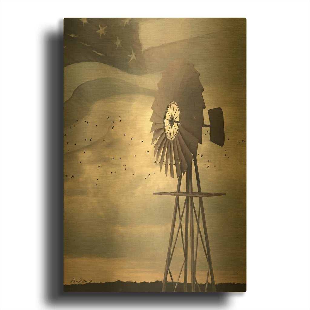 'Land That I Love Windmill I' By Lori Deiter Gold Metal Wall Art
