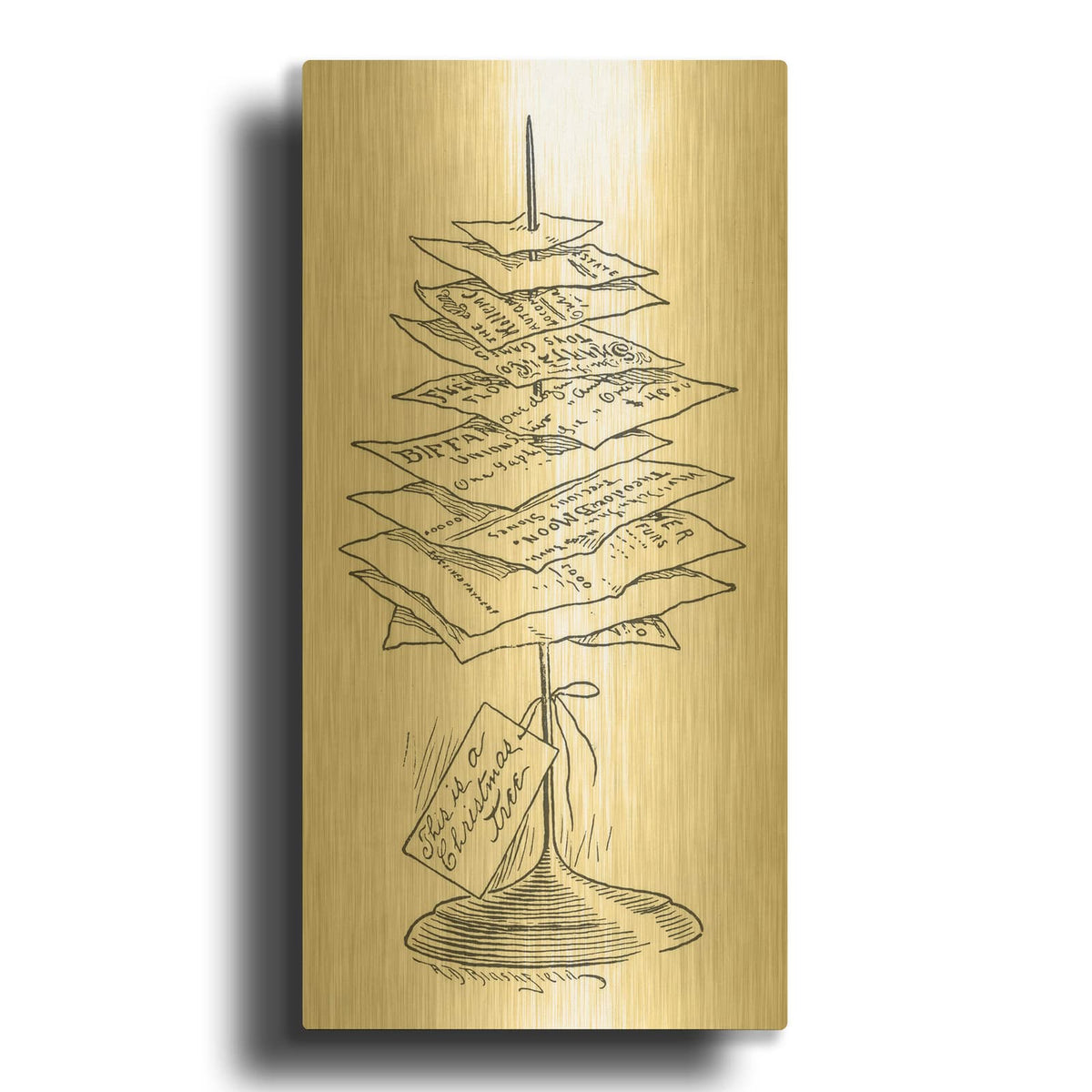 'Office Christmas Tree' By Tis the season Gold Metal Wall Art