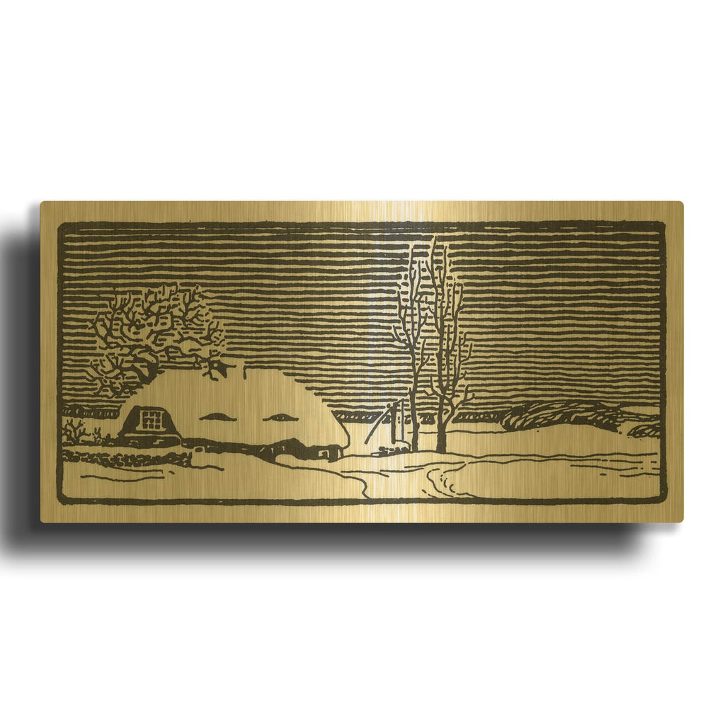 'Cottages 2' By Tis the season Gold Metal Wall Art
