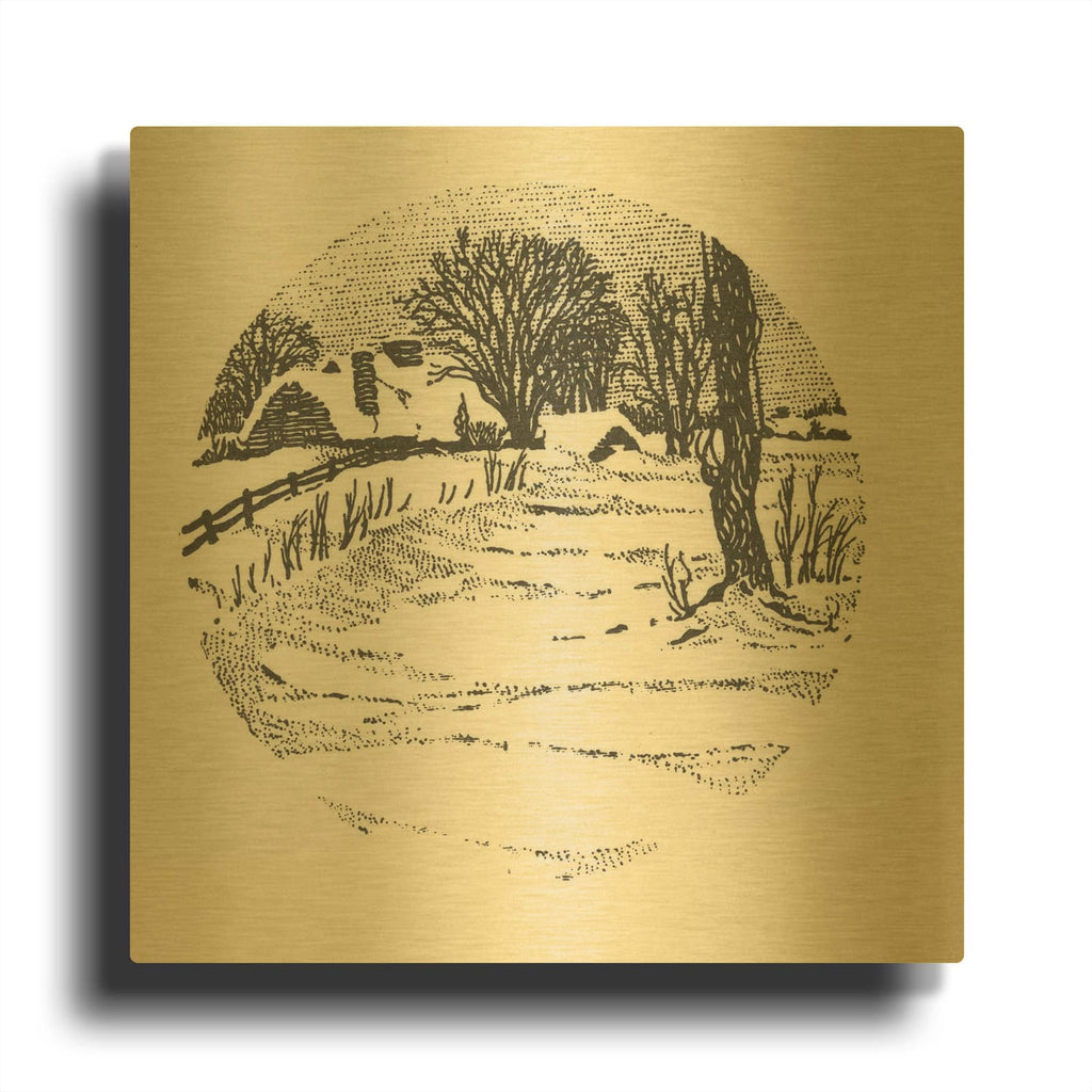 'Cottages 1' By Tis the season Gold Metal Wall Art