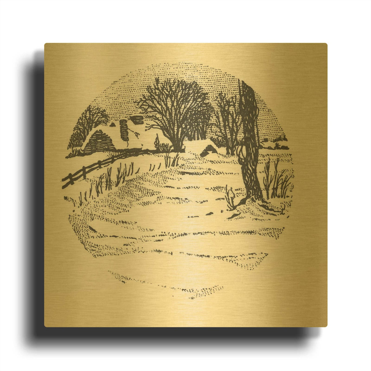 'Cottages 1' By Tis the season Gold Metal Wall Art