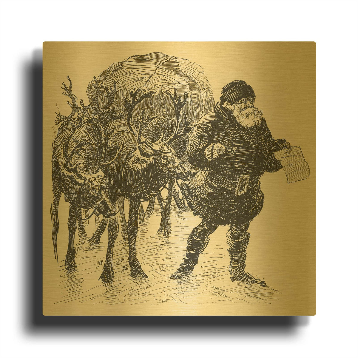 'Santas Sleigh 2' By Tis the season Gold Metal Wall Art