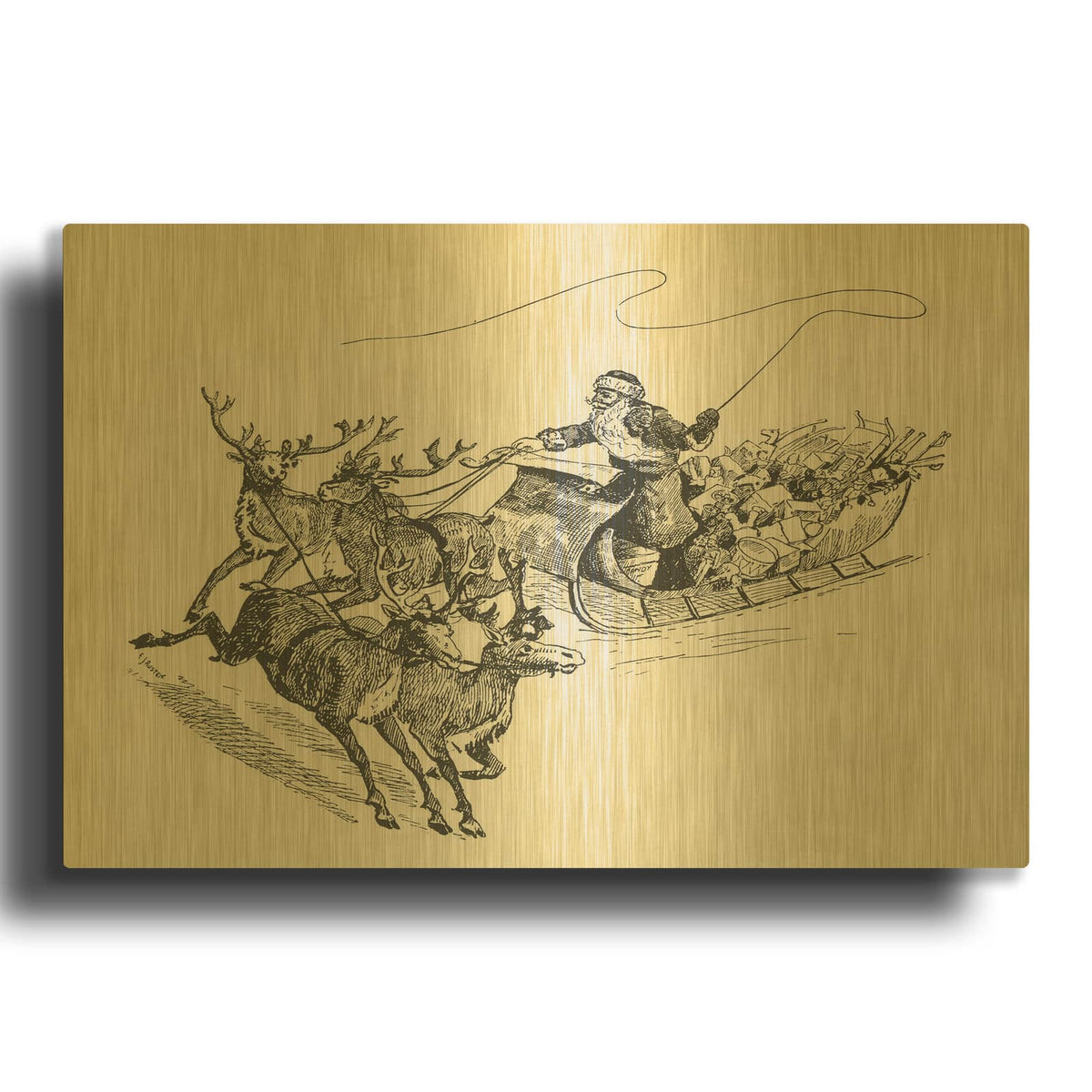 'Santas Sleigh 1' By Tis the season Gold Metal Wall Art