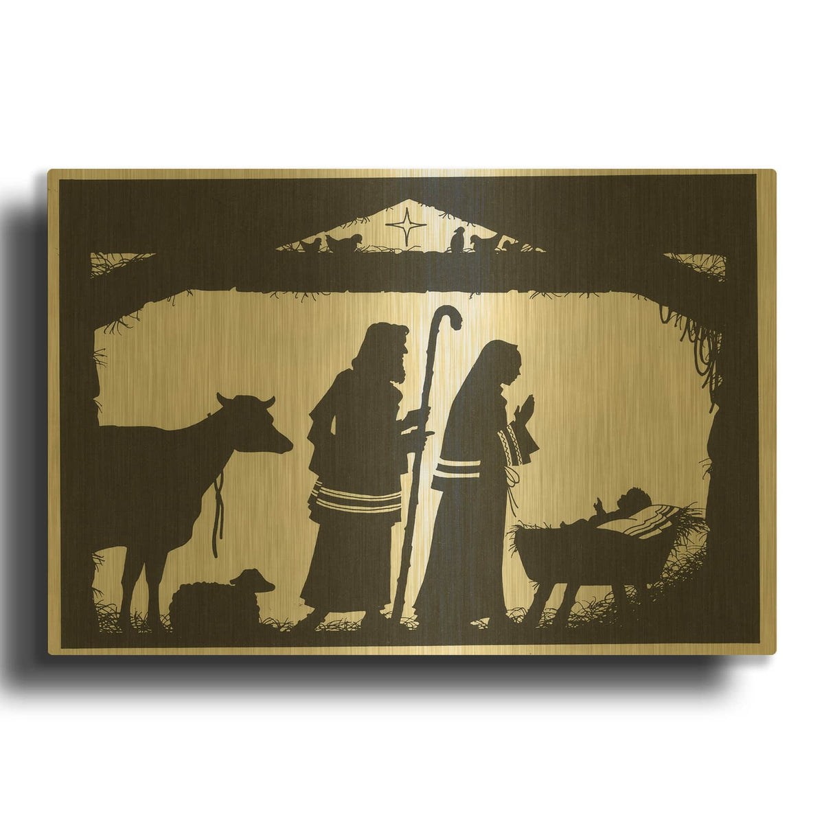 'Away In A Manger' By Tis the season Gold Metal Wall Art