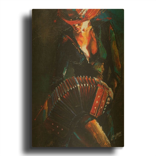 'Reina del Bandoneon' By Colin John Staples Gold Metal Wall Art