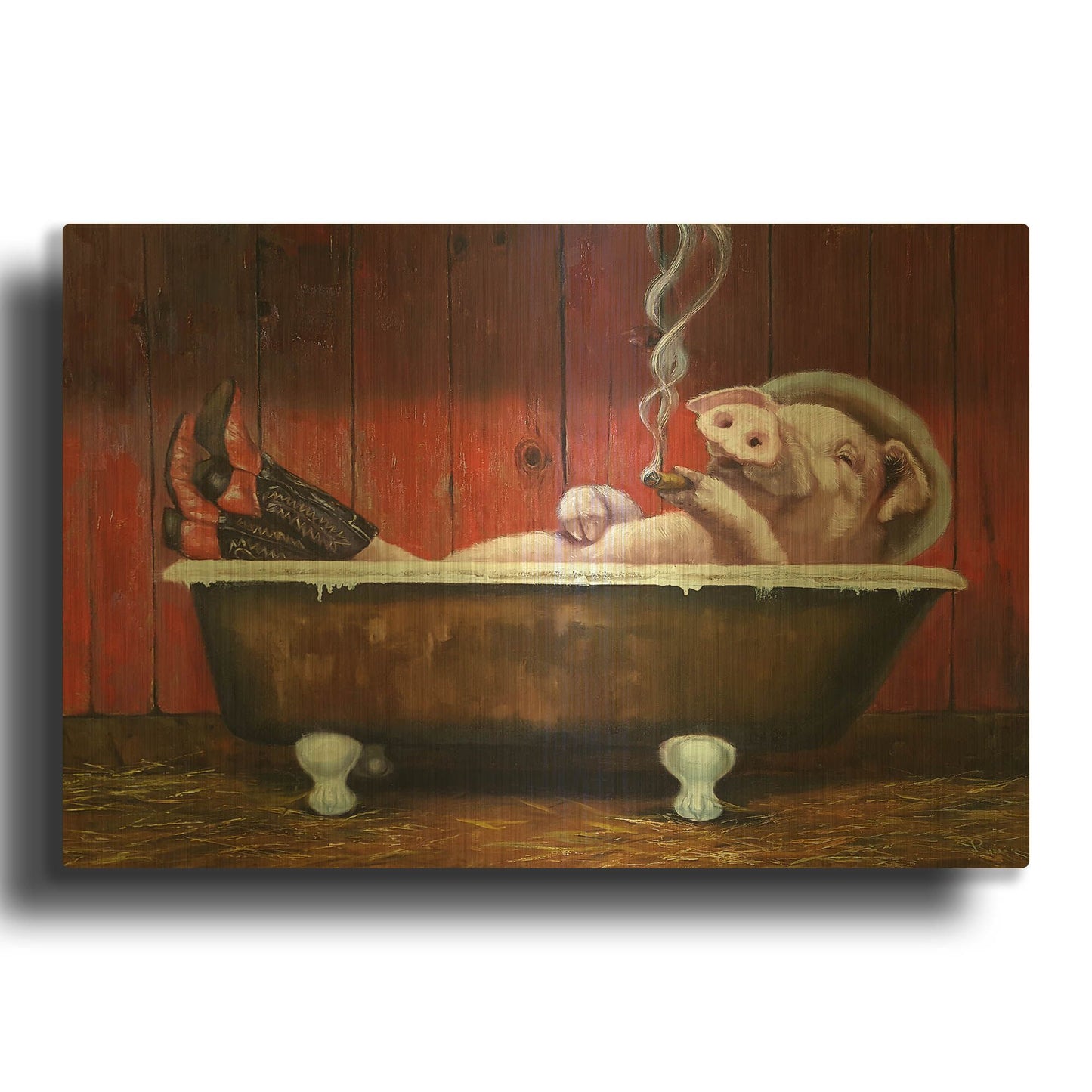 'Hog Heaven' By Lucia Heffernan Gold Metal Wall Art