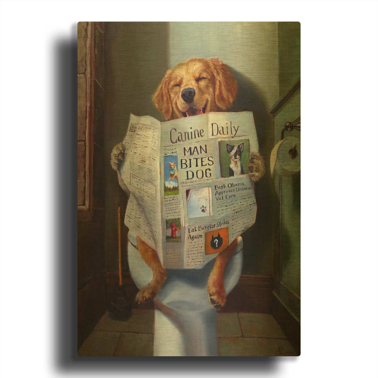 'Dog Gone Funny' By Lucia Heffernan Gold Metal Wall Art