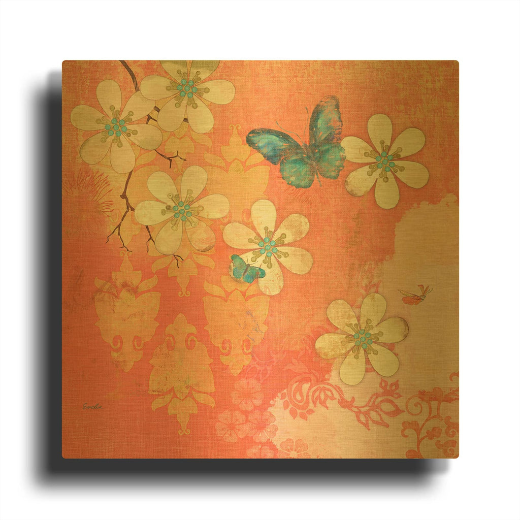 'Coral Large Cream Multi Blossoms Butterfly' By Evelia Designs Gold Metal Wall Art