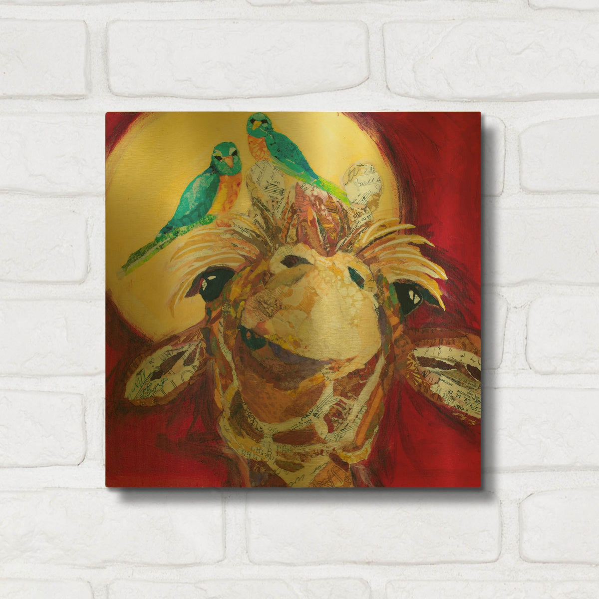 'Giraffe And Birds' By St. Hilaire Elizabeth Gold Metal Wall Art