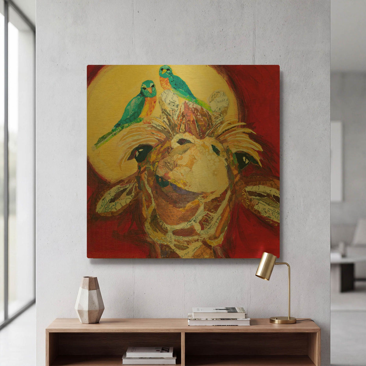 'Giraffe And Birds' By St. Hilaire Elizabeth Gold Metal Wall Art