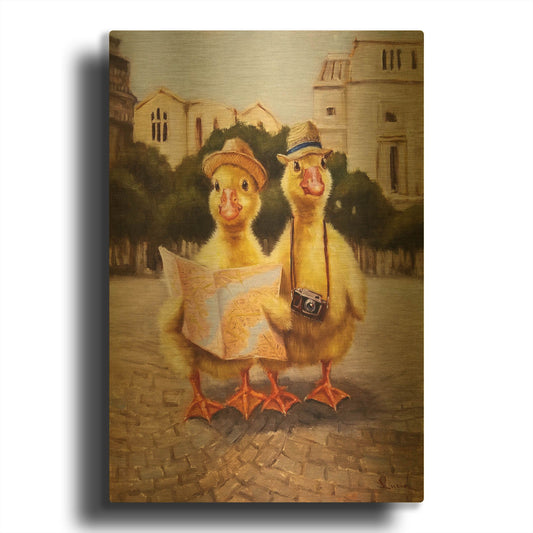 'Tourists' By Lucia Heffernan Gold Metal Wall Art