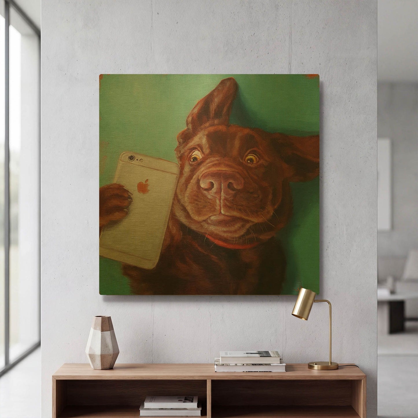 'Dog Selfie' By Lucia Heffernan Gold Metal Wall Art