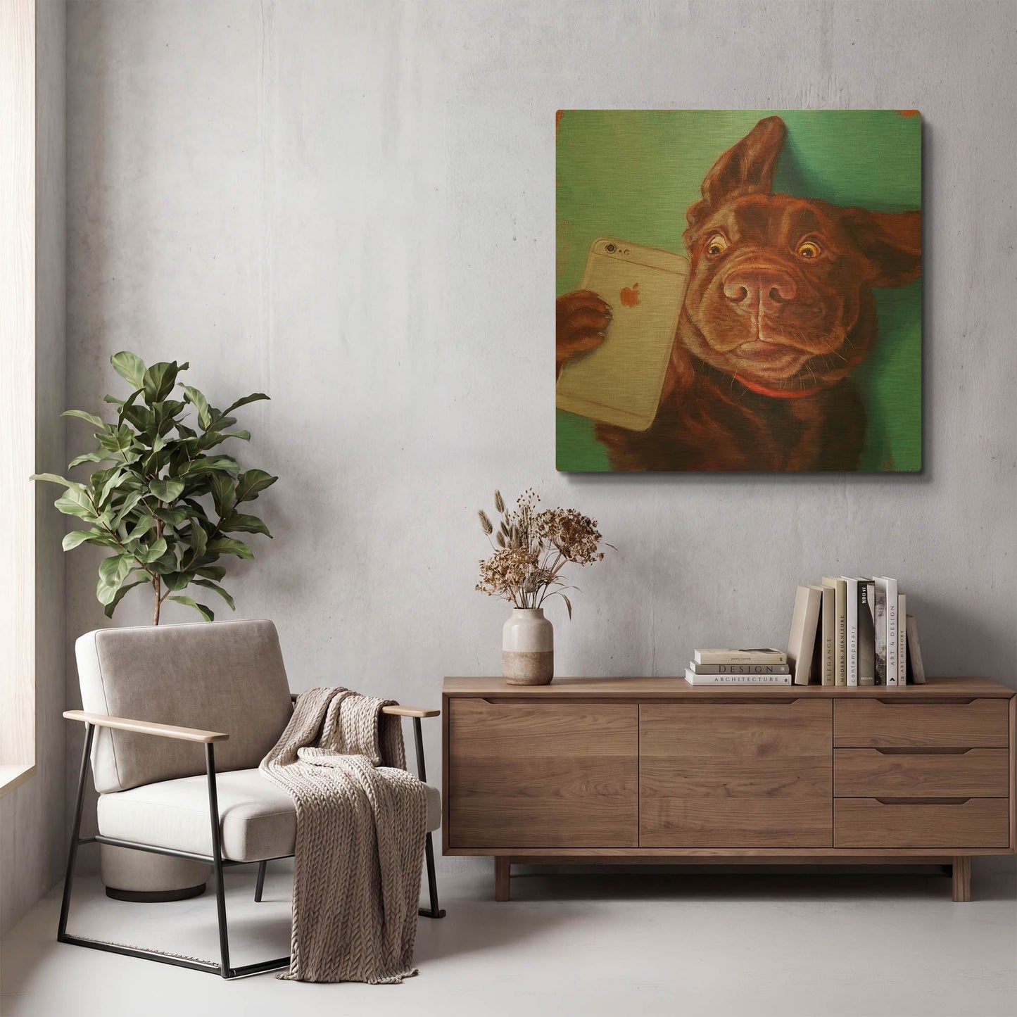 'Dog Selfie' By Lucia Heffernan Gold Metal Wall Art