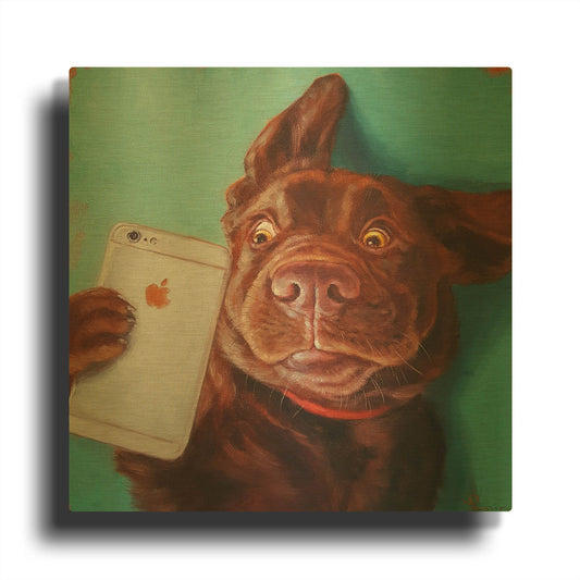 'Dog Selfie' By Lucia Heffernan Gold Metal Wall Art