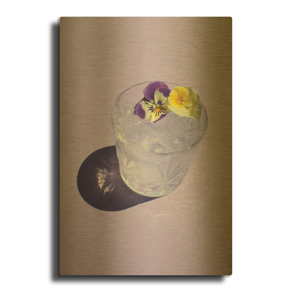 'Lavender Water With Pansies' By Incado Gold Metal Wall Art