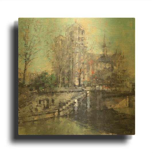 'Notre Dame on the Seine' By Mark Lague Gold Metal Wall Art