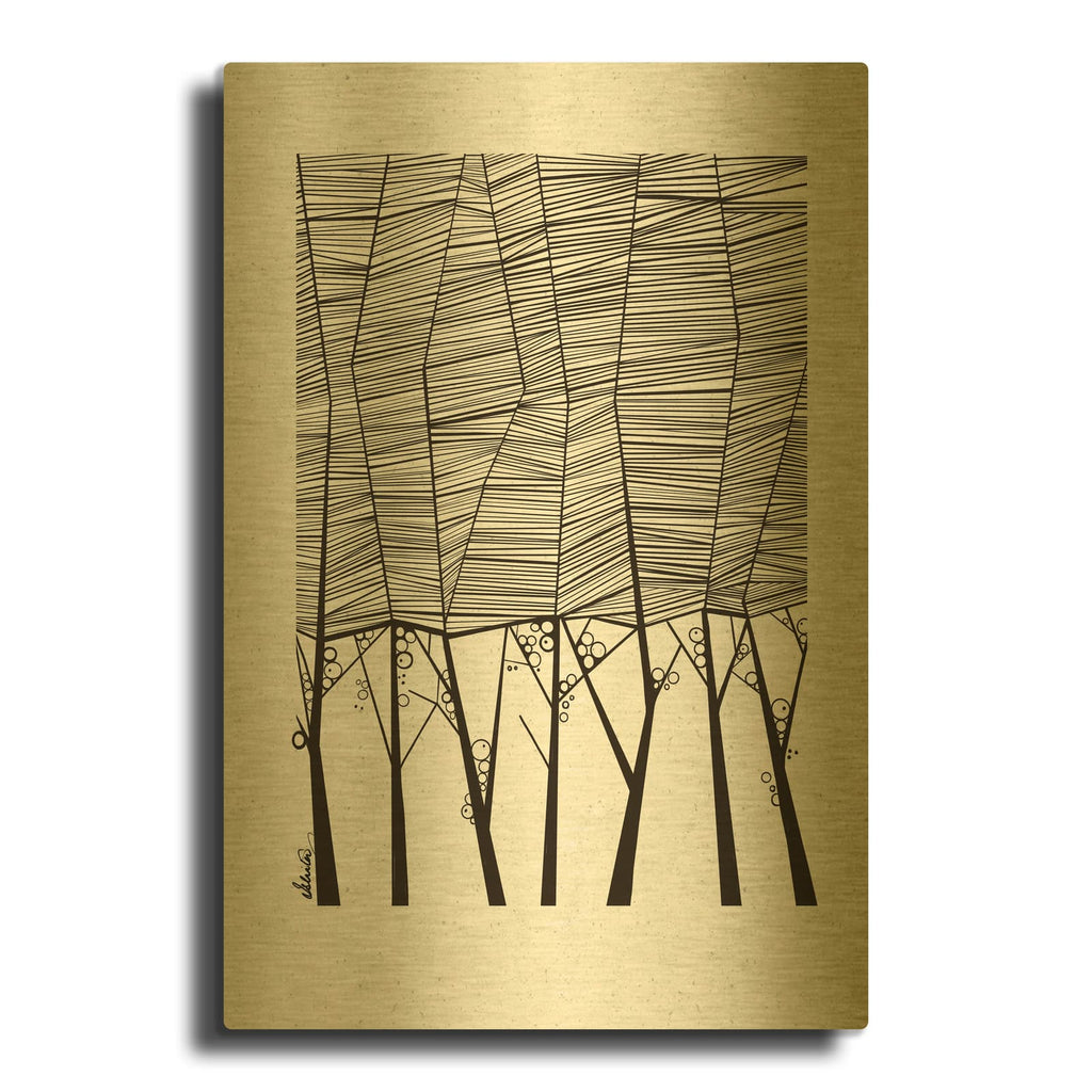 'Cypress Trees' By Ishita Banerjee Gold Metal Wall Art